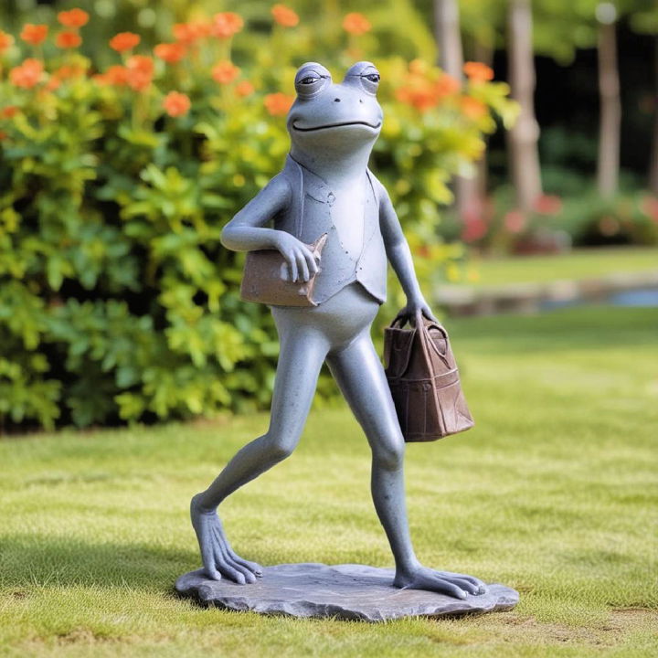 suave shopper frog garden statues