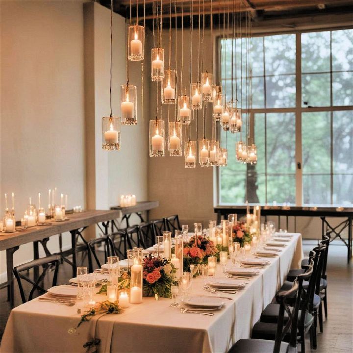 suspended candle installations for wedding