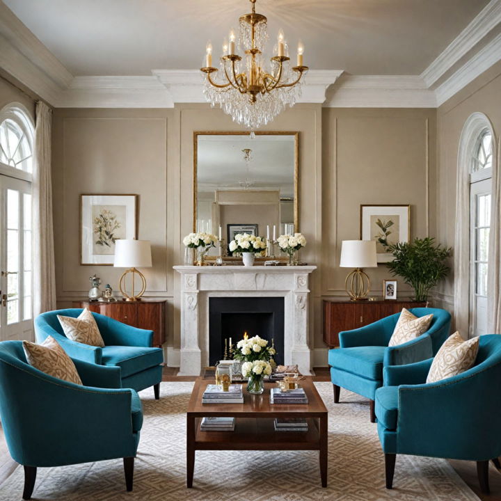 symmetrical arrangement art deco living room