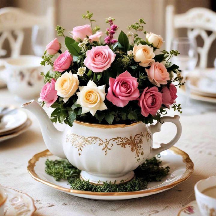 teapots vintage inspired centerpiece