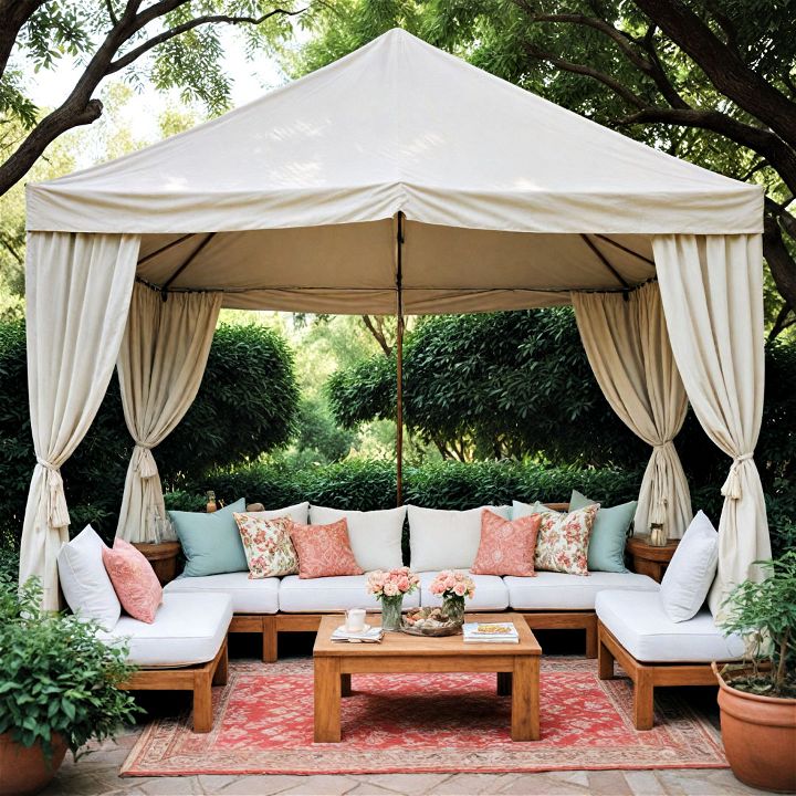 tented lounging area at garden party