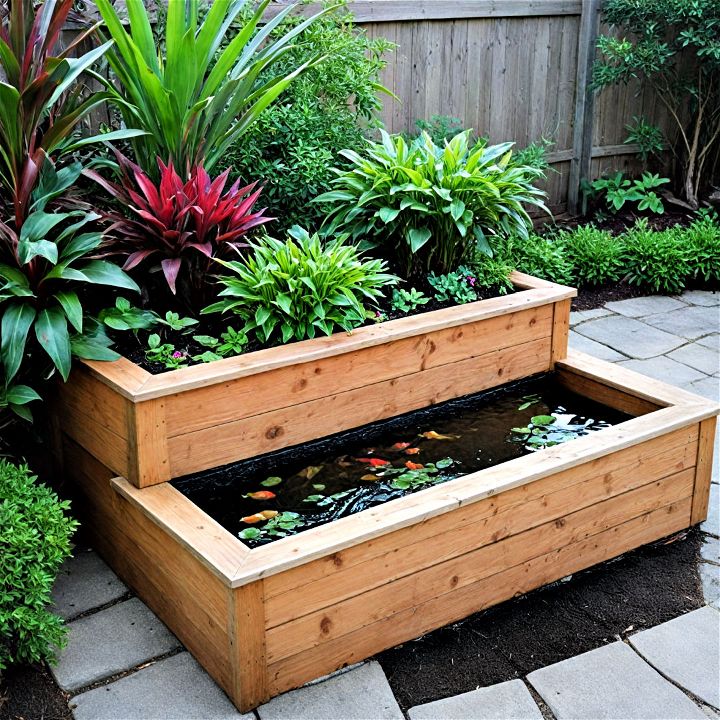 tiered wooden planter pond
