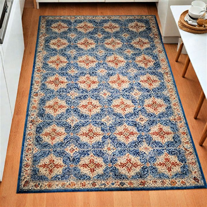 tile patterned rug to add an artistic touch