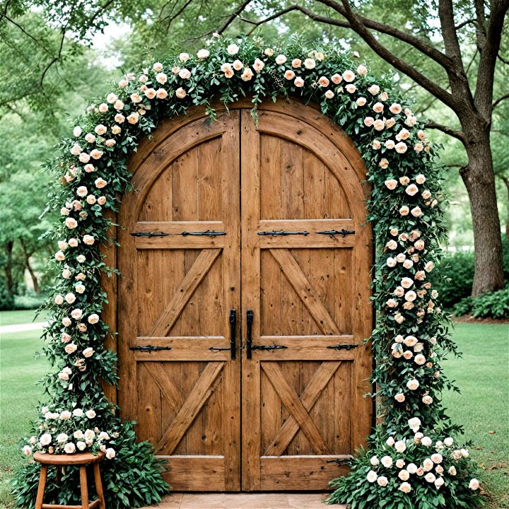 timeles wooden door wedding backdrop