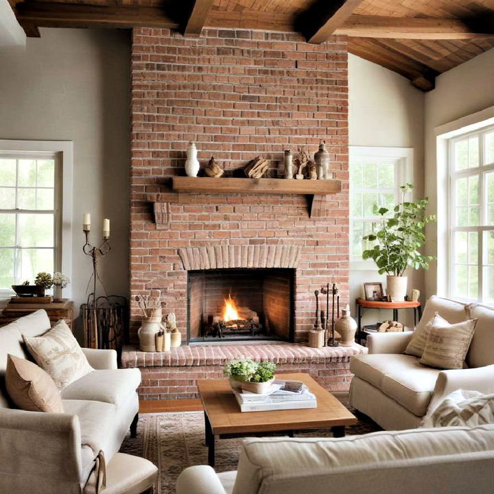 traditional brick fireplace