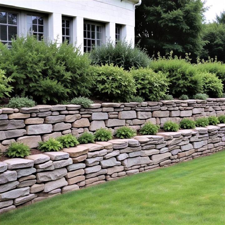 traditional stone retaining wall for a garden