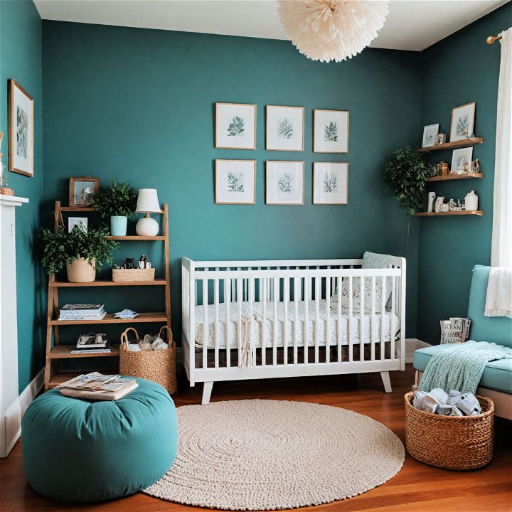 tranquil teal for a cozy nursery look