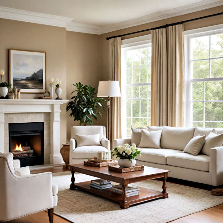 transitional living room featuring egyptian cotton