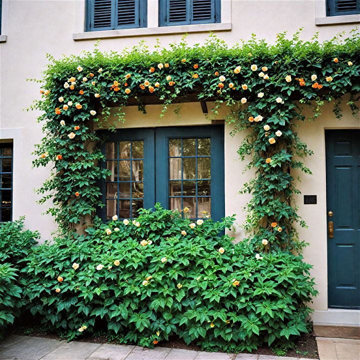 trellises with climbing plants on wall