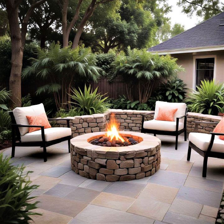 tropical backyard cozy fire pit