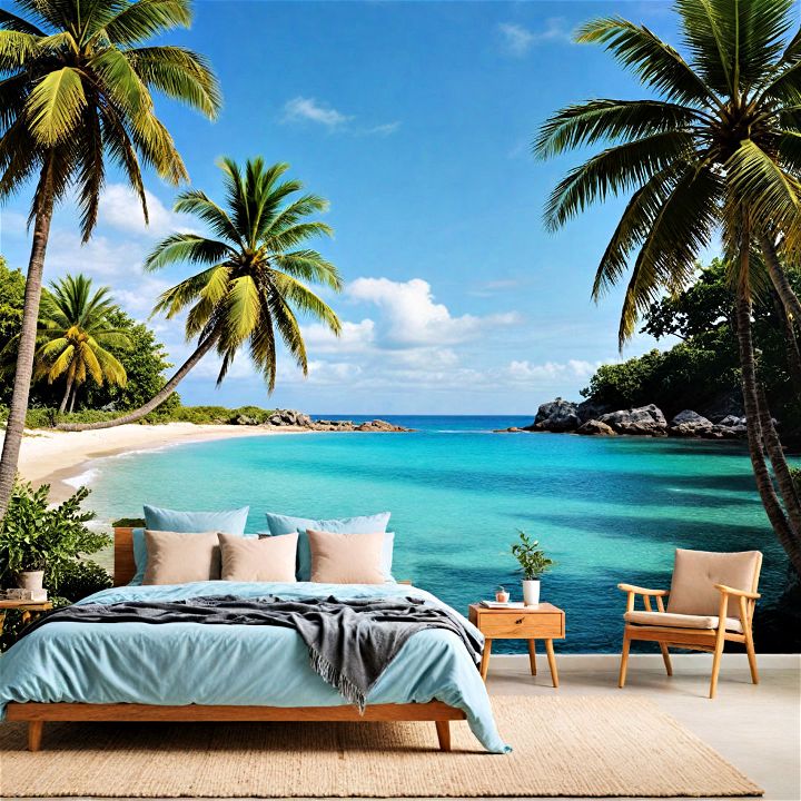 tropical beach scene wallpaper design