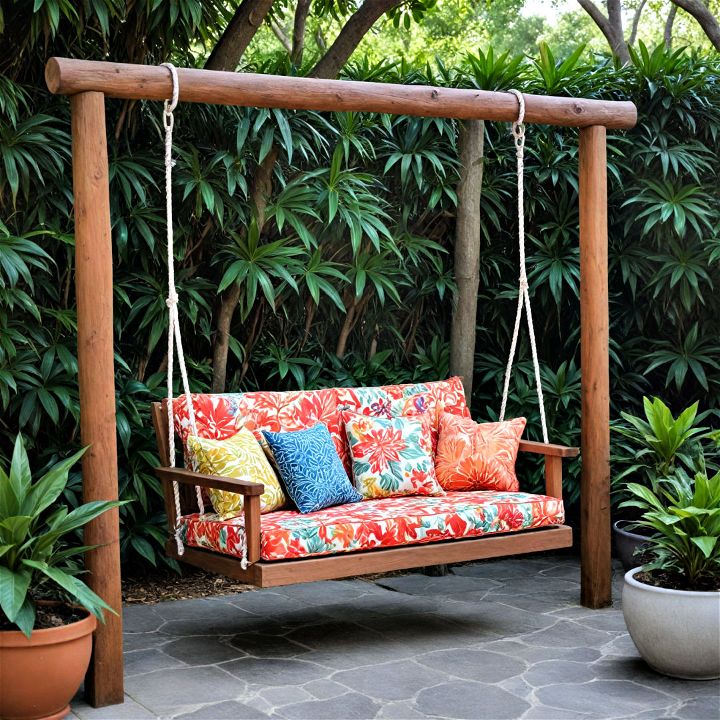 tropical patio swinging bench