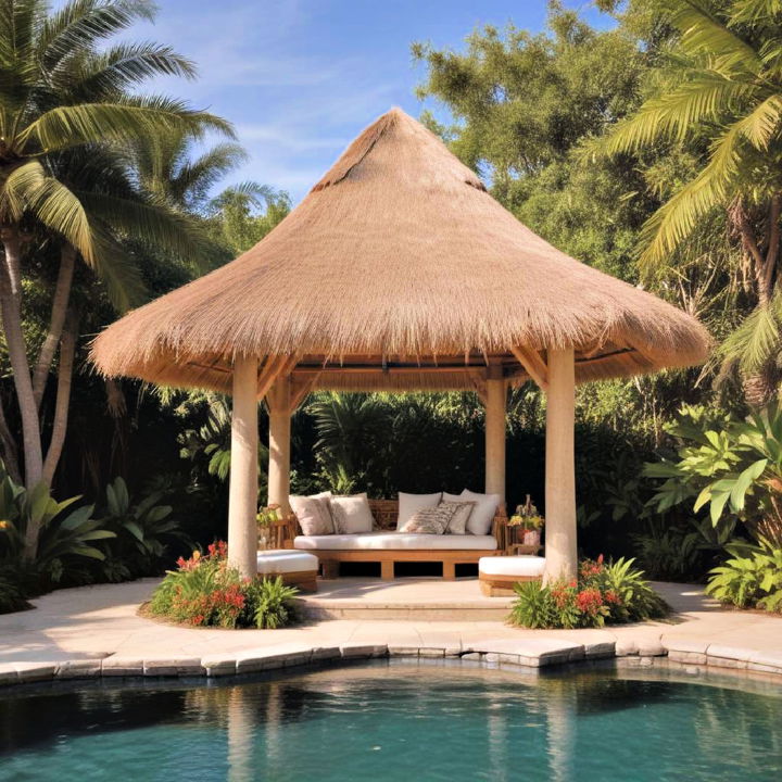 tropical thatched roof pool gazebo