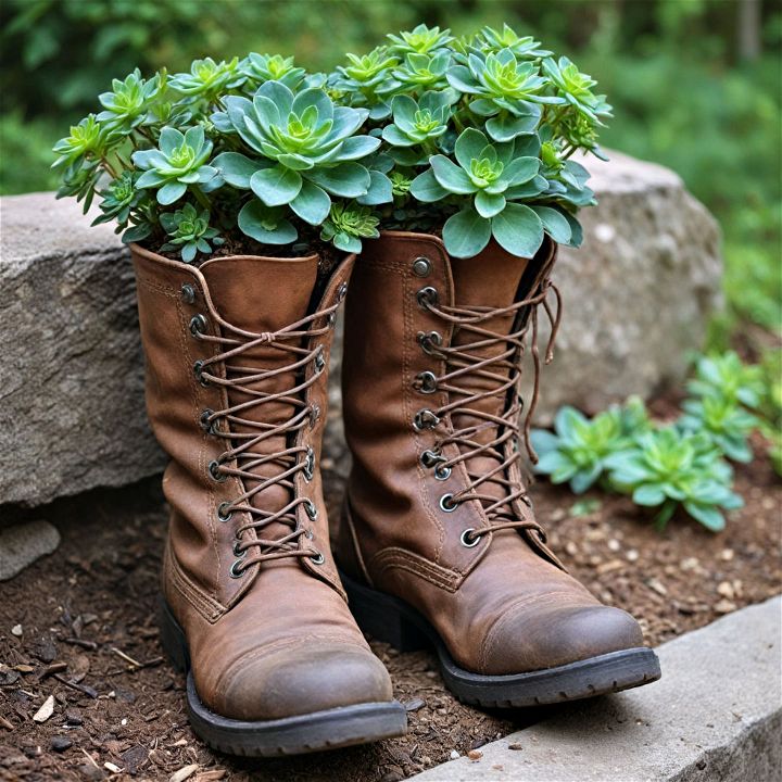 turn old boots into planters