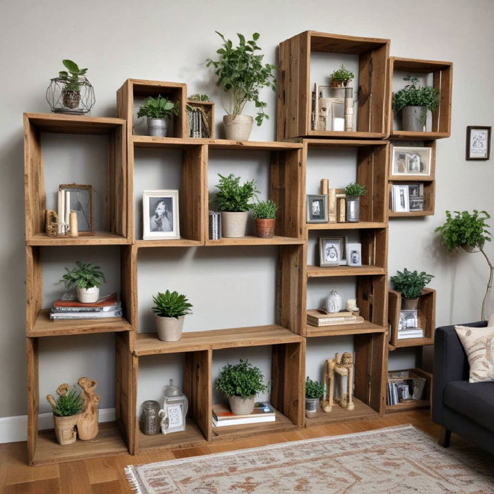 turn old wooden crates into shelves