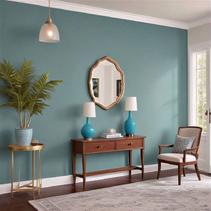 turquoise entryway accent wall