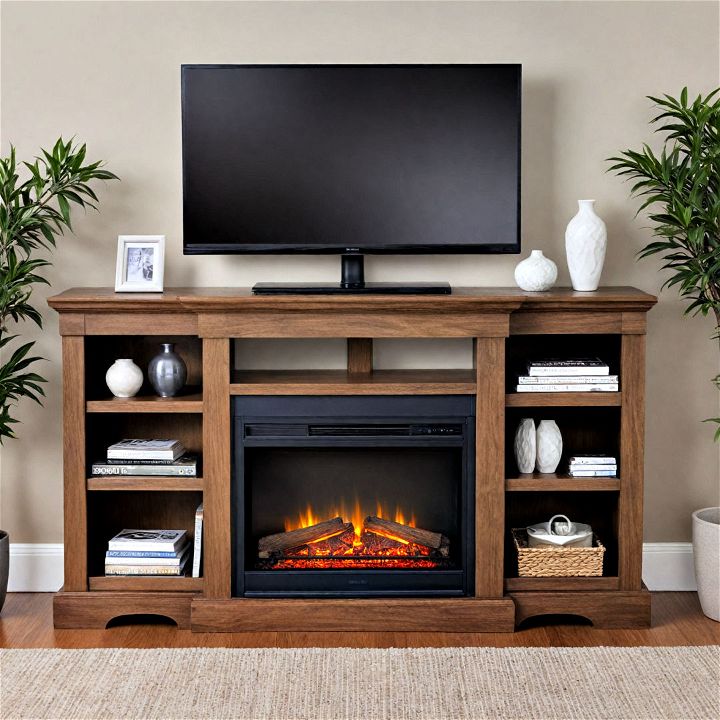 tv stand with a cozy fireplace