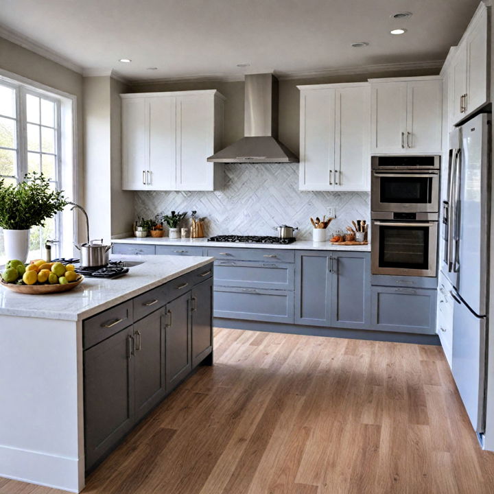 two tone cabinets for grey and white kitchen