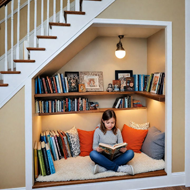 under the stairs library for kids