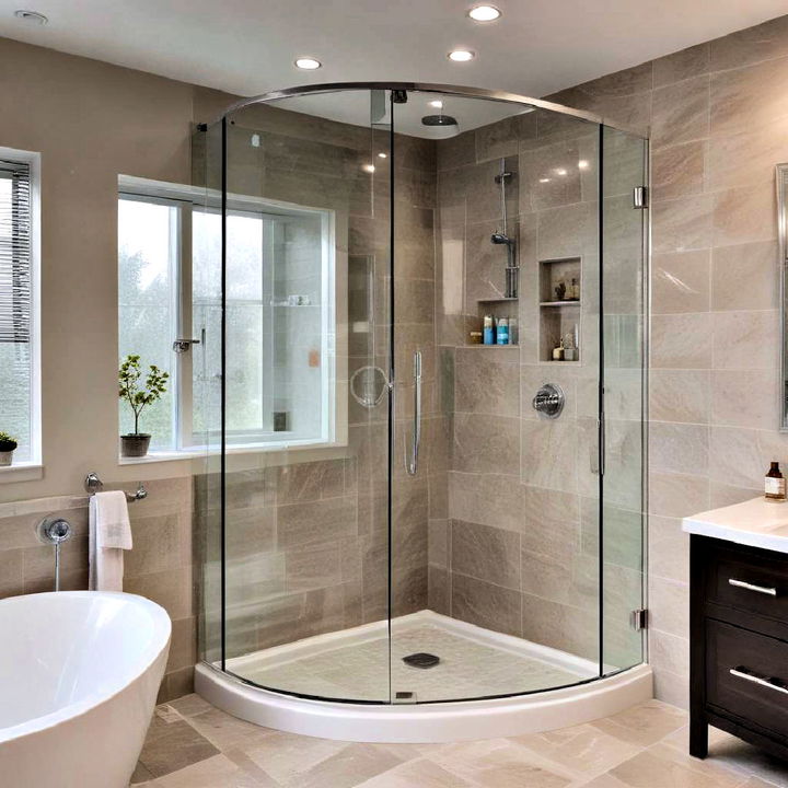 unique and elegant curved glass corner shower