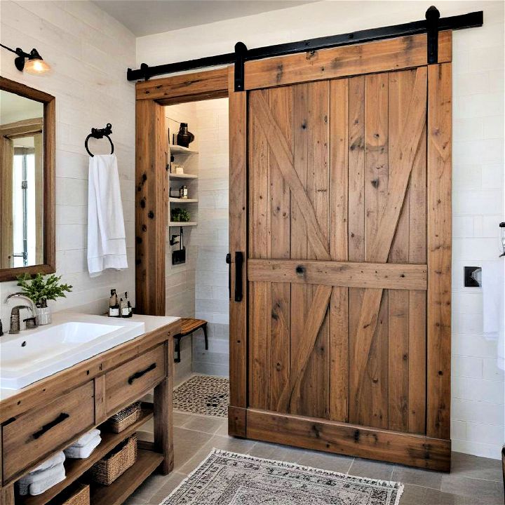 unique and rustic barn door shower