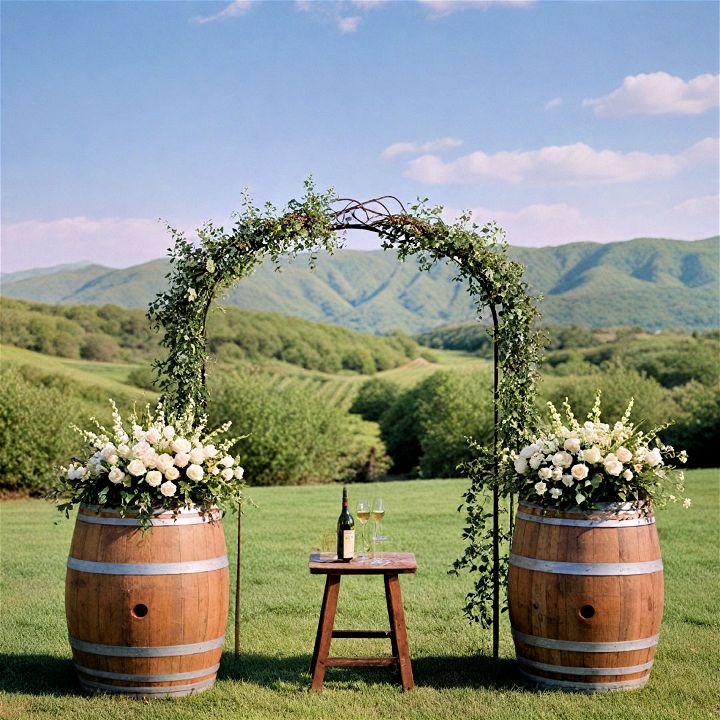 unique and rustic wine barrel arch