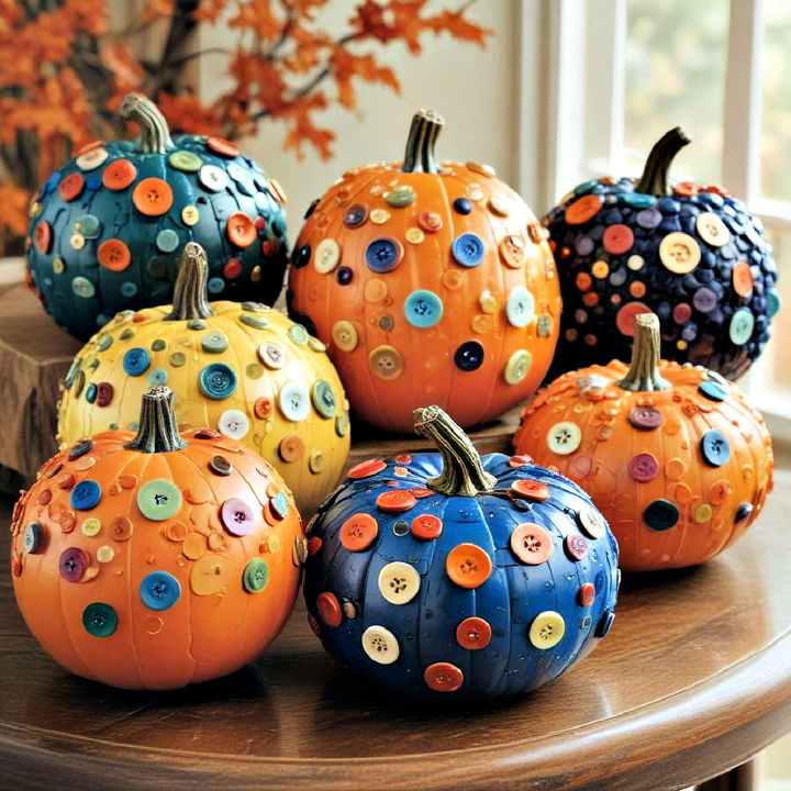 unique button decorated pumpkins