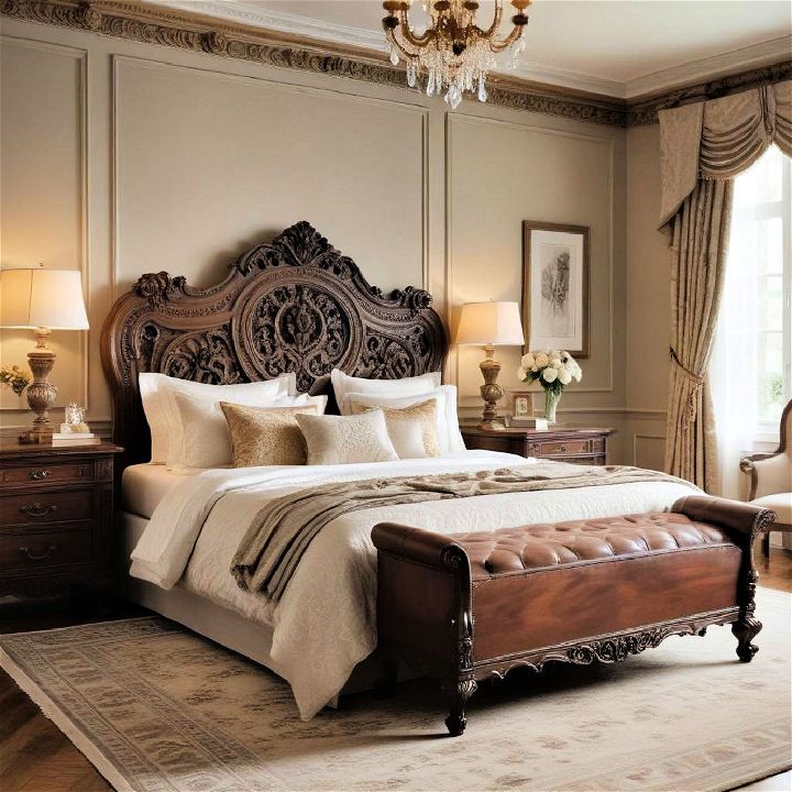 unique carved wood bedroom accents