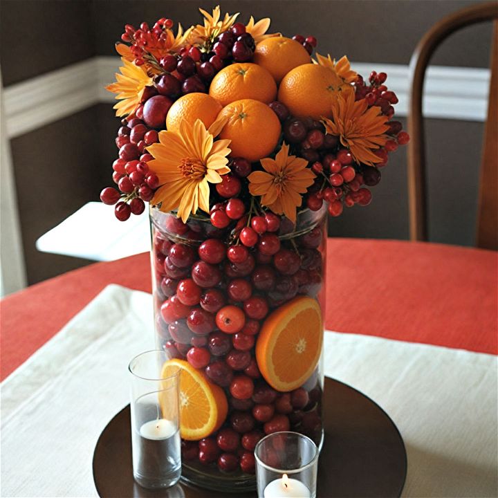 unique cranberry and orange centerpiece