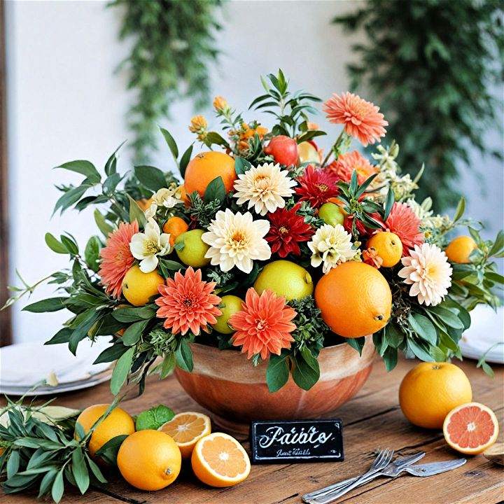 unique fruit and herb bouquet centerpiece