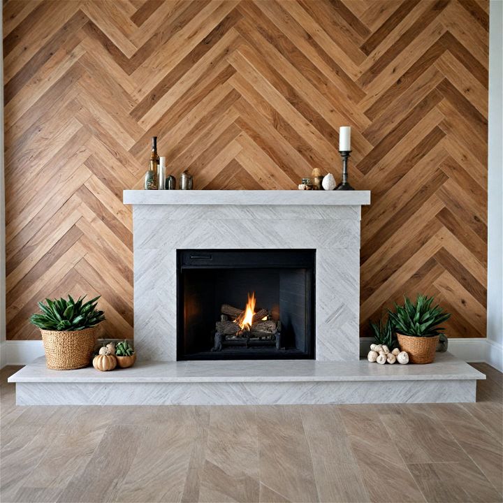 unique herringbone pattern fireplace wall