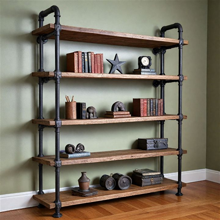 unique pipe shelving for industrial living room