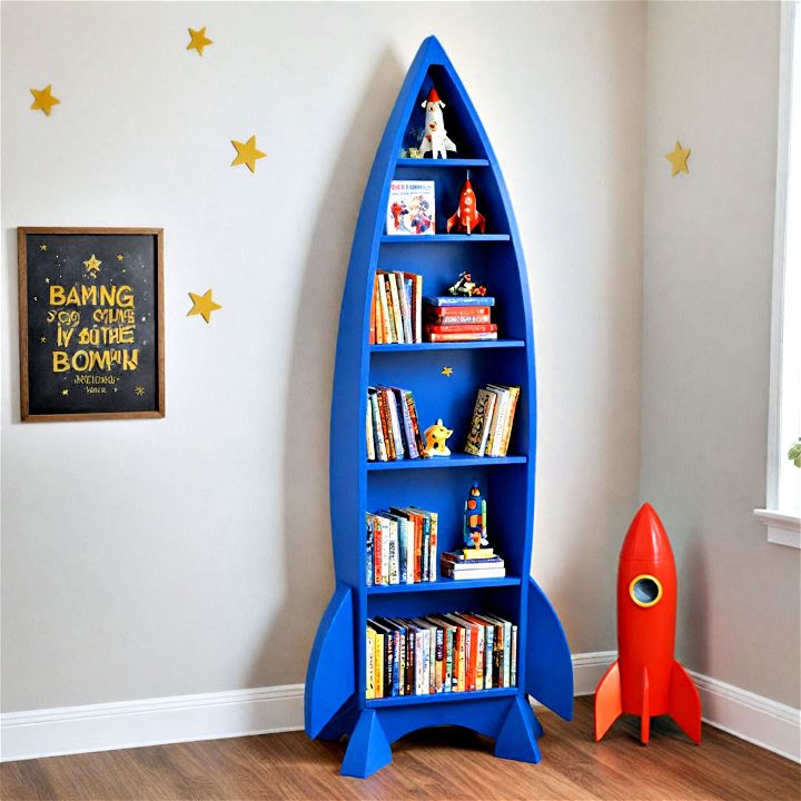 unique rocket shaped bookshelf