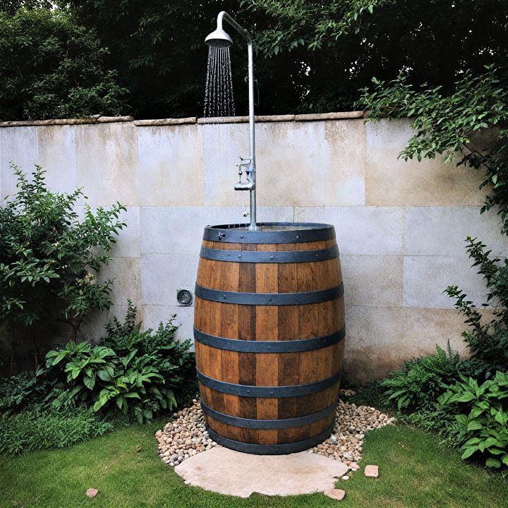 upcycled barrel shower