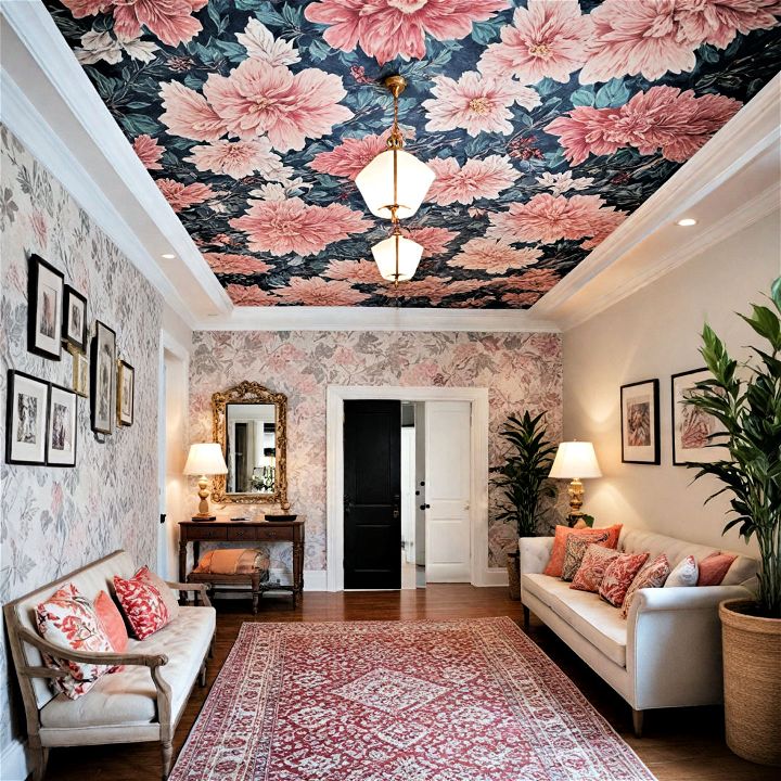 uplift a dull ceiling with wallpaper