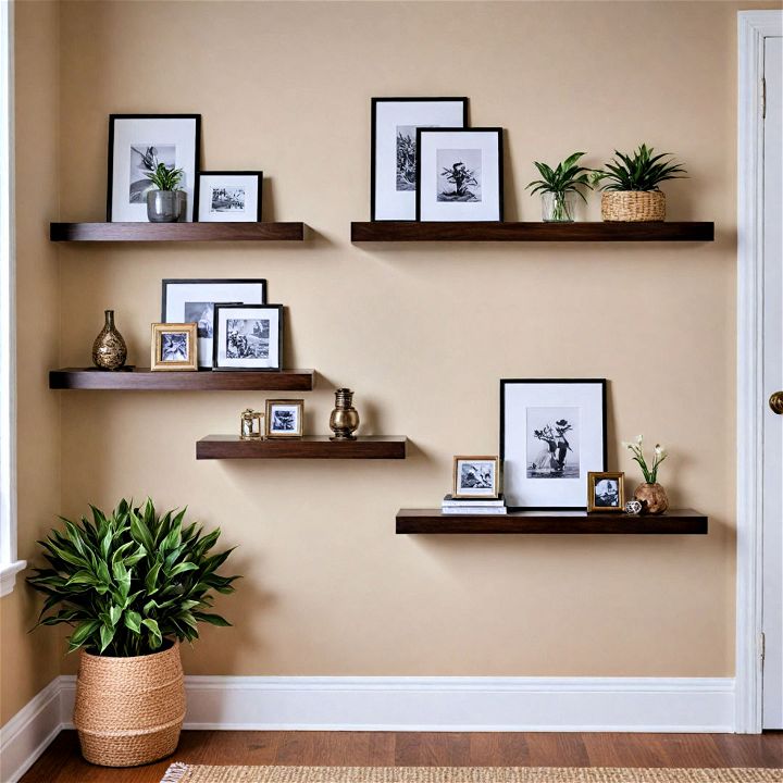 utilize vertical space with floating shelves