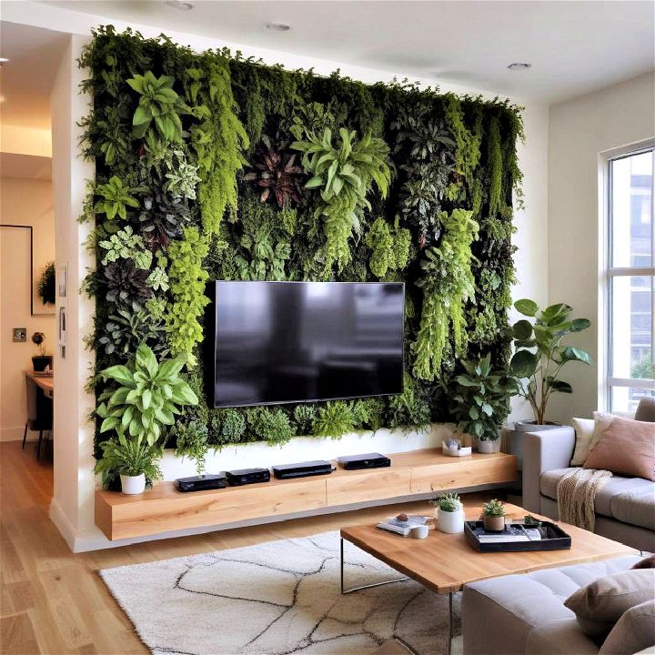 vertical garden on tv accent wall