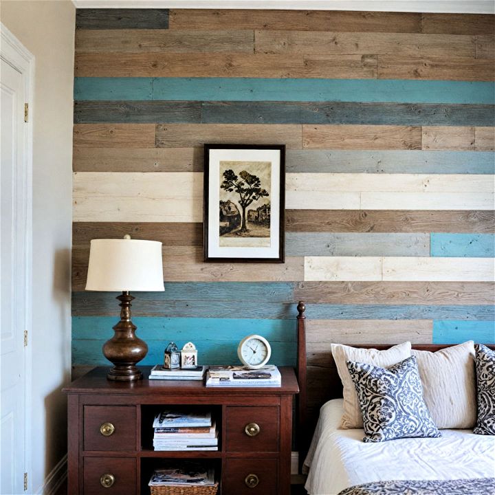 vibrant painted wood plank accent wall