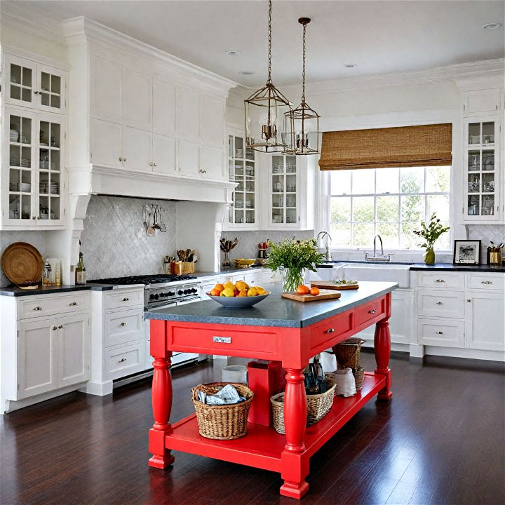 vibrant red kitchen island