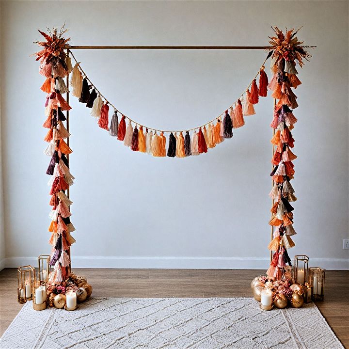 vibrant tassel arch to add a festive flair