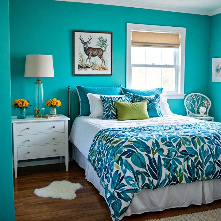 vibrant turquoise bedroom paint color