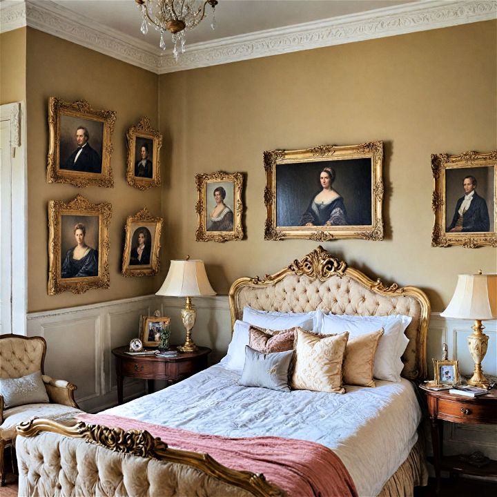 victorian bedroom with gilt frame decor