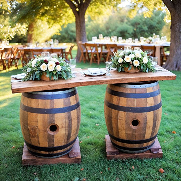 vineyard themed wedding wine barrel tables