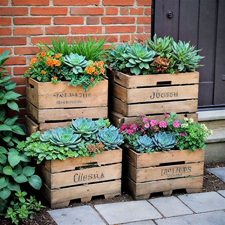 vintage crate garden containers
