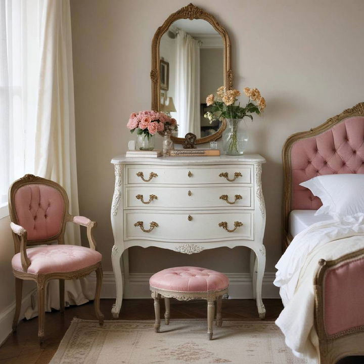 vintage inspired furniture for parisian bedroom