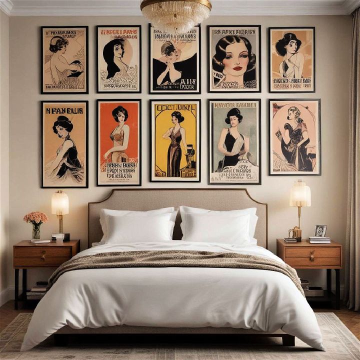 vintage posters art deco bedroom