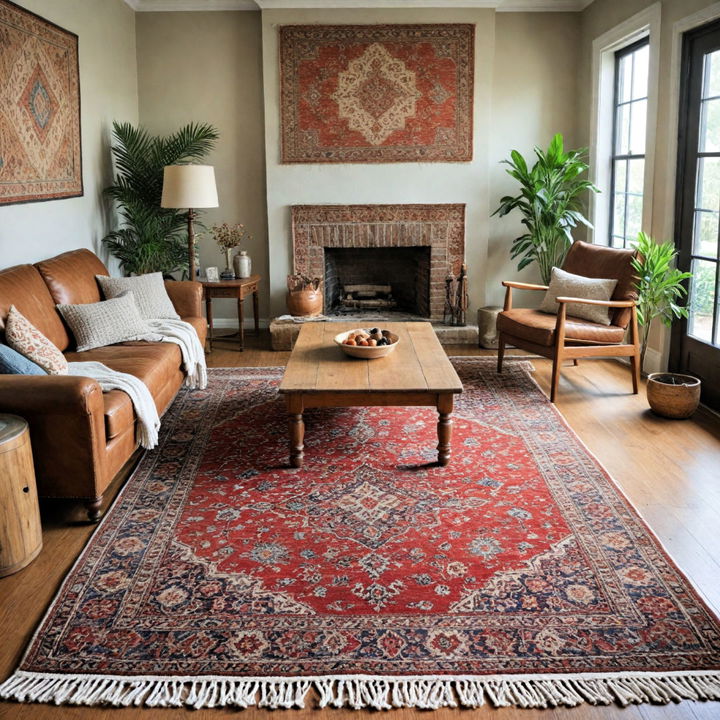 vintage rug for a rustic living room