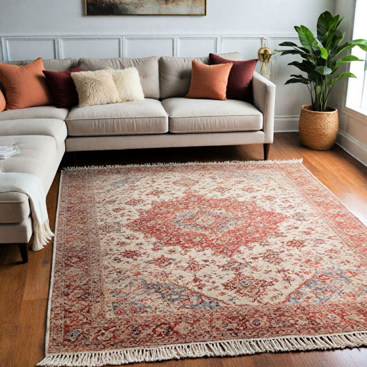 vintage rug neutral living room