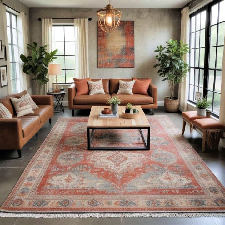 vintage rugs for industrial living room