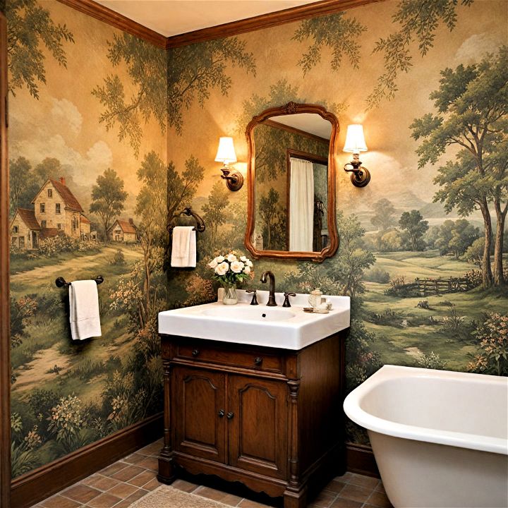 vintage scenery wallpaper for bathroom